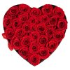 Box so 27 stabilizovanými ružami v tvare srdca, červené, pre ženu