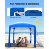 Plážová kabána 2.4×2.4 m, upf 50+, s bočnou stenou, vreckami na piesok
