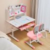 Detský stôl a stolička, nastaviteľná výška, doska 0–40°, ružový
