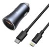 Baseus Golden Contactor Pro nabíjačka do auta, USB + USB-C, QC4.0+, PD, SCP, 40 W (tmavosivá) s káblom Type-C na iP 1 m čierna