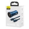 Baseus Golden Contactor Pro nabíjačka do auta, USB + USB-C, QC4.0+, PD, SCP, 40W (modrá) + USB-C - Lightning kábel 1m (modrá)