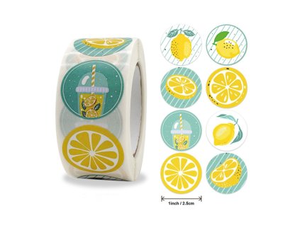 Samolepky kotouč cca 500 kusů v roli - srdíčka - citron