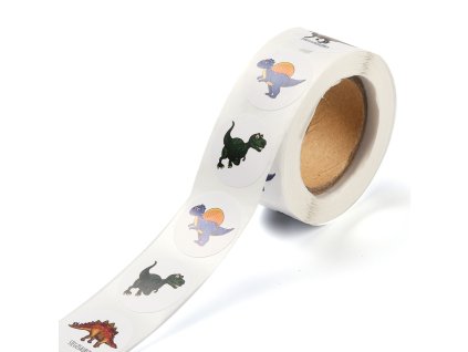 Samolepky kotouč cca 500 kusů v roli - dinosauři