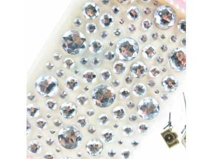 Průhledná nálepka s kamínkem, stříbrná