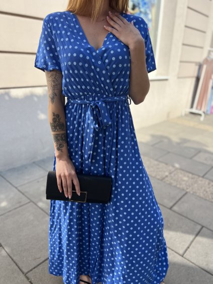 Dlouhé puntíkové šaty Dark Blue
