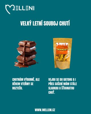 🔥 letní souboj chutí: čokoláda vs. sušené mango 🍫 čokoláda – láska na první kousnutí. v létě ale často končí jako „dezert...