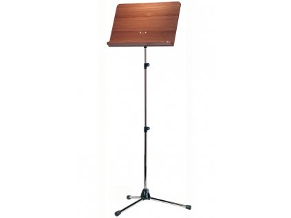 K&M 118/4 Orchestra music stand chrome stand, walnut wooden desk