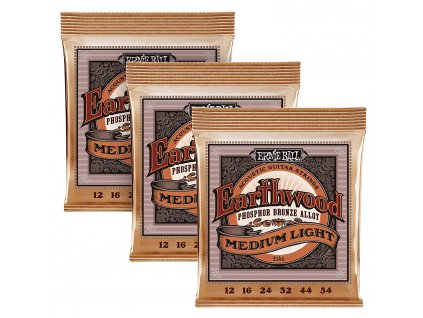 Ernie Ball Earthwood Medium Light Phosphor Bronze Acoustic Guitar Strings 3 pack