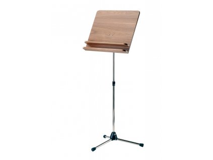 K&M 118/3 Orchestra music stand chrome stand with walnut wooden desk