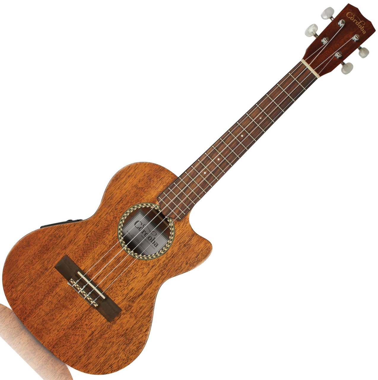 Cordoba 20 tenorové EA-ukulele, mahagon-VD/SD/L/lemy, přírodní mat, struny Aquil