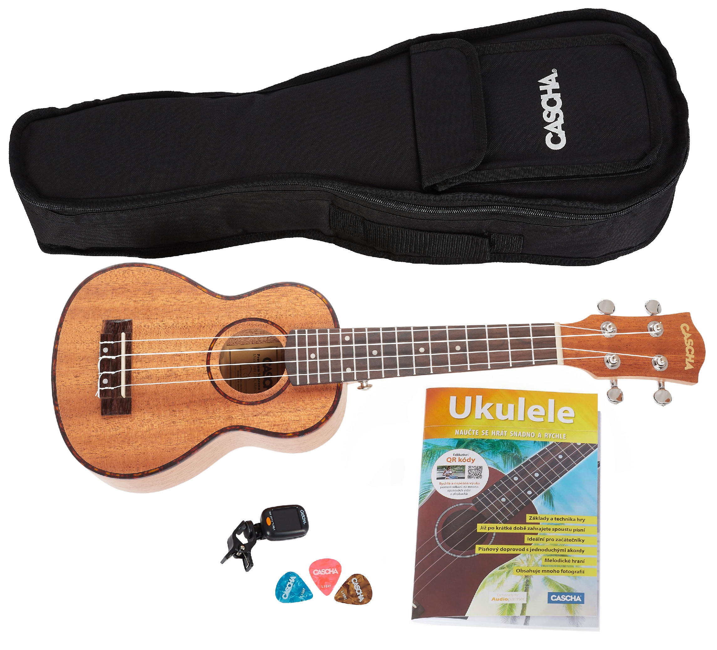 CASCHA HH 2027 CZ Soprano Mahogany Ukulele Bundle