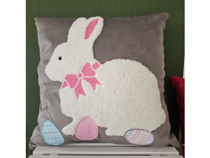 Vyšívaná obliečka na vankúš EASTER BUNNY GREY
