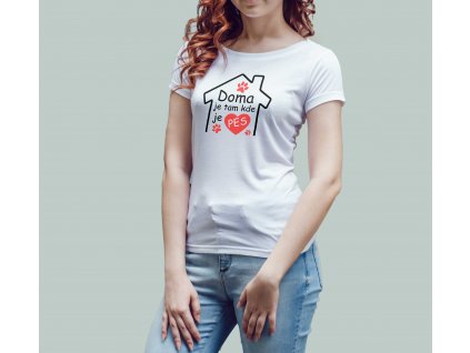 Dámske tričko mockup domov pes zenske biele