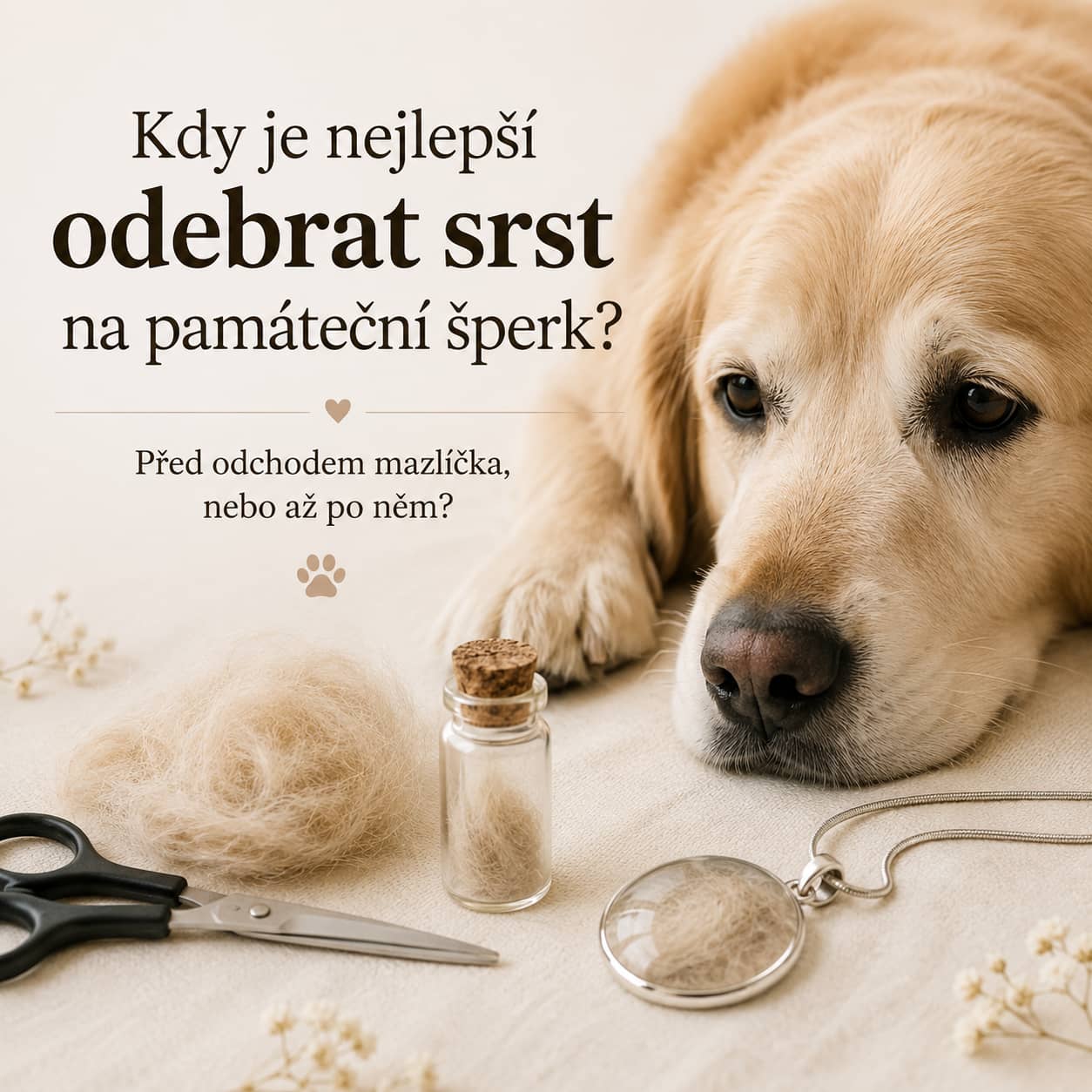 Kdy je nejlepší odebrat srst na památeční šperk? Před odchodem mazlíčka, nebo až po něm?