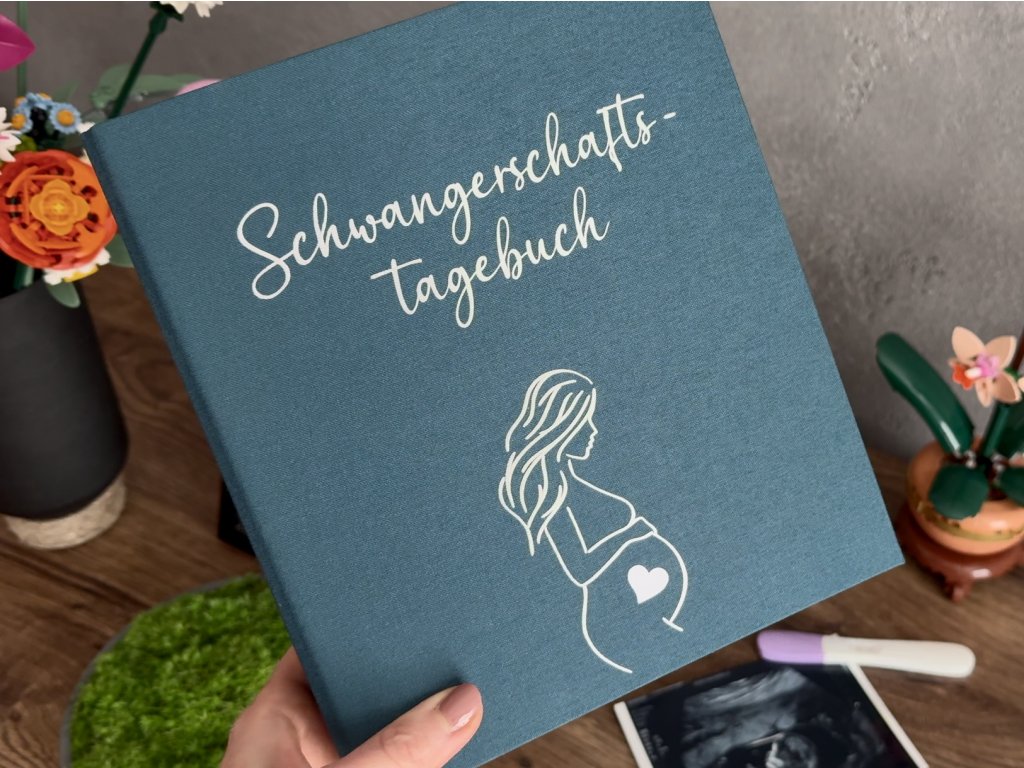 SCHWANGERSCHAFTS-TAGEBUCH MIT PERSONALISIERTEM EINBAND (TÜRKISBLAU)