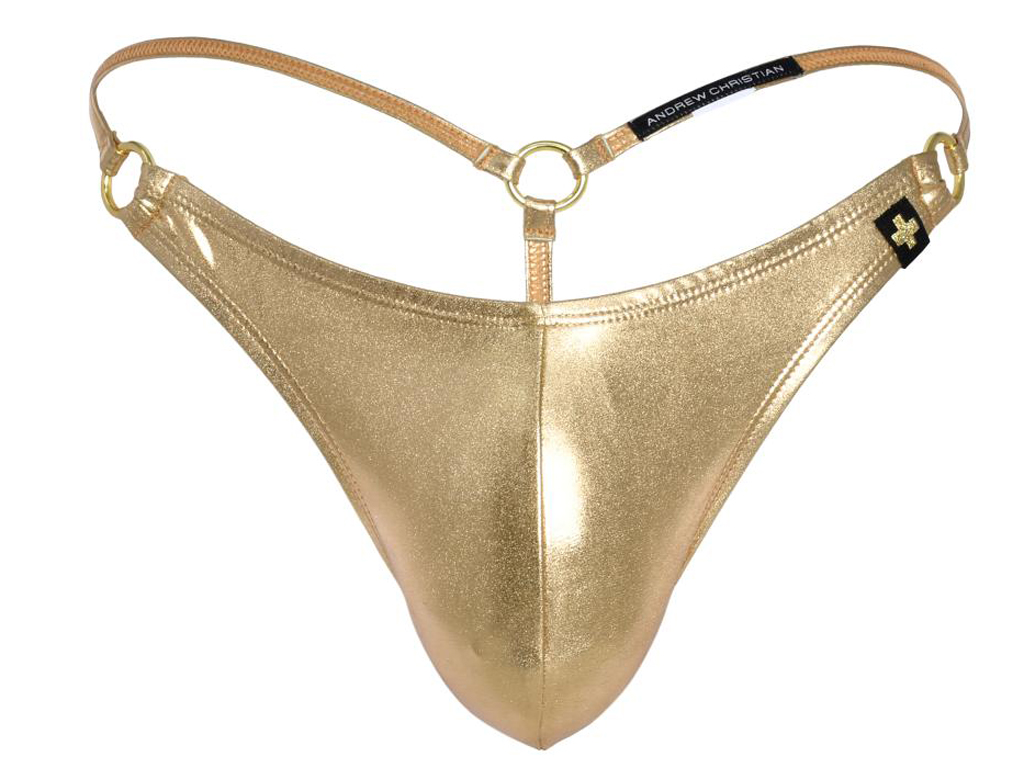 Plavky TANGA Andrew Christian Golden Boy 7856 Barva: Metalická, Velikost: L