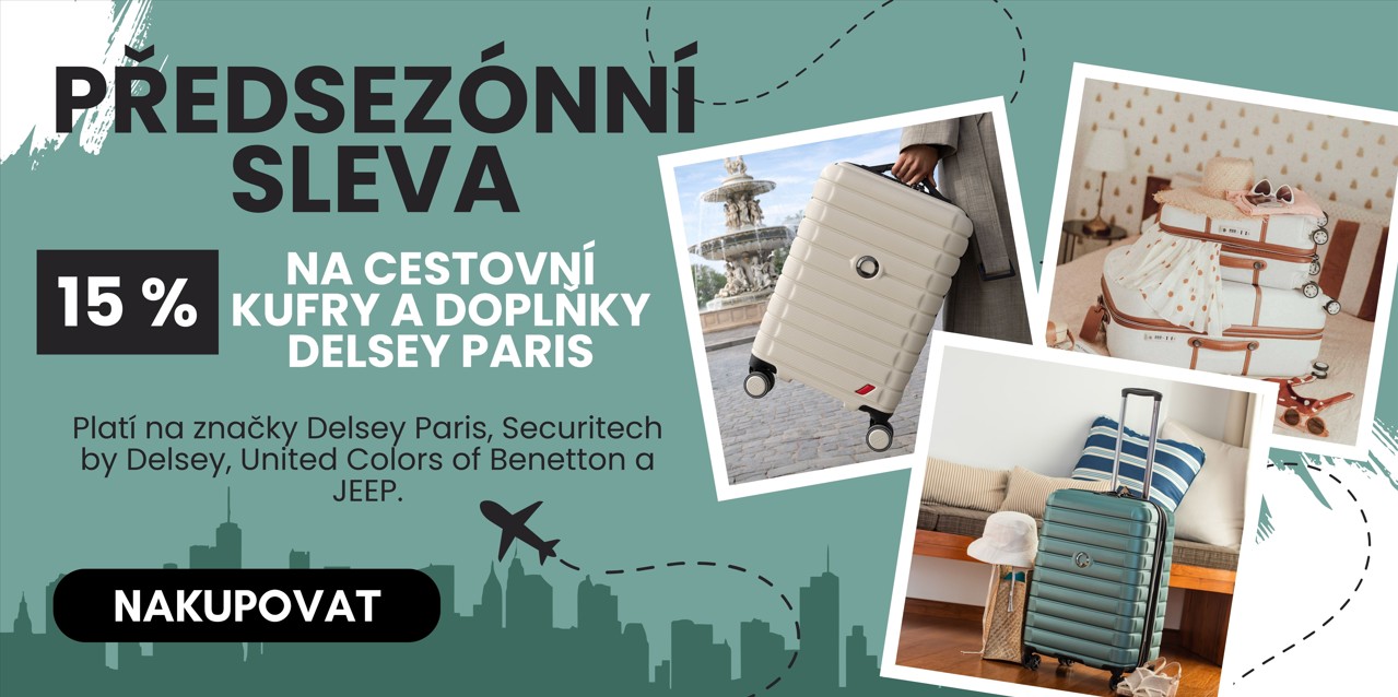 🌴 Letní cesty začínají tady – ušetřete 15 % na kufry Delsey Paris 🧳