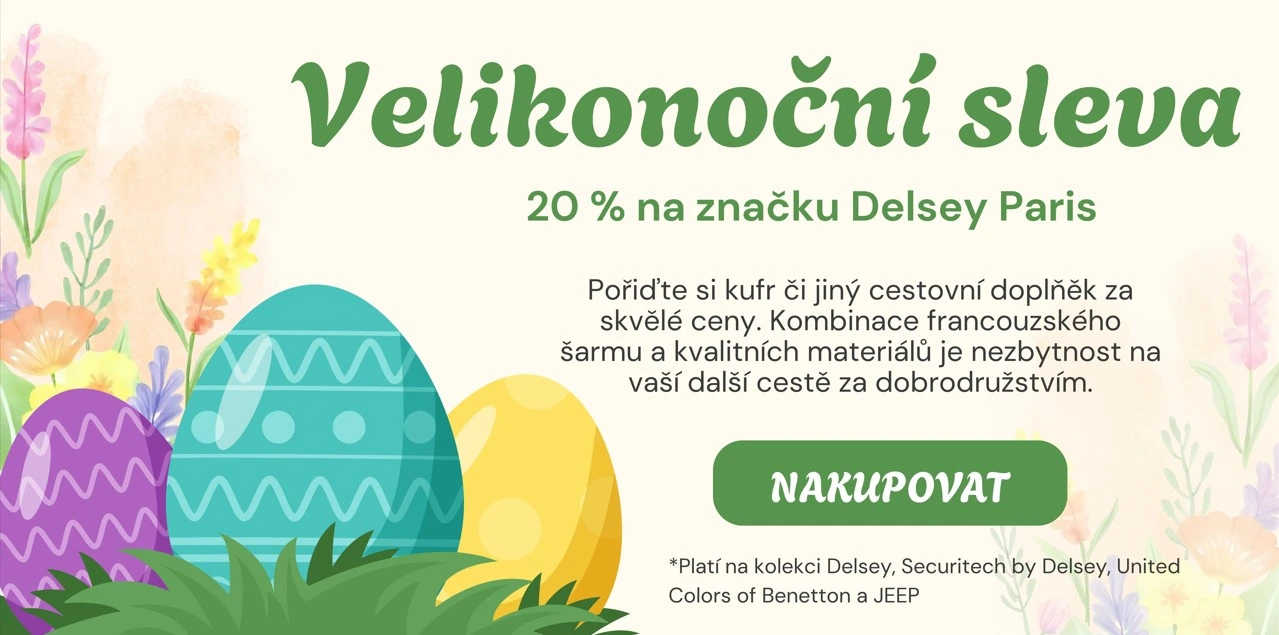 Velikonoční sleva 20 % na značku Delsey Paris - nakupte cestovní kufry se slevou
