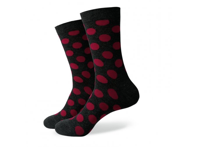 Šedé ponožky - veľké červené bodky