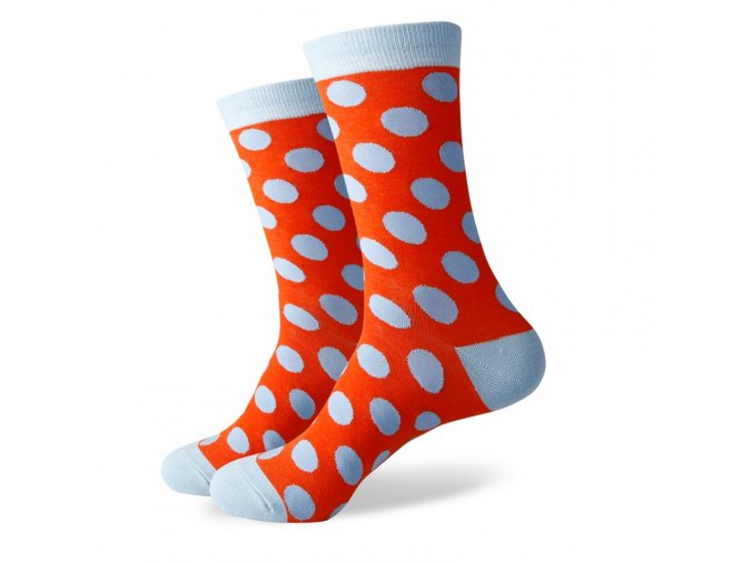 Oranžové ponožky - veľké belasé bodky
