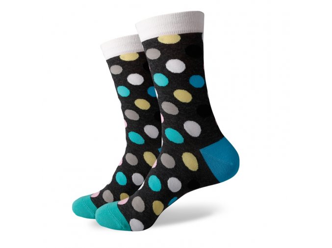 Šedé ponožky - veľké farebné bodky