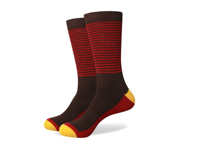 Hnedo-červené ponožky - pruhované