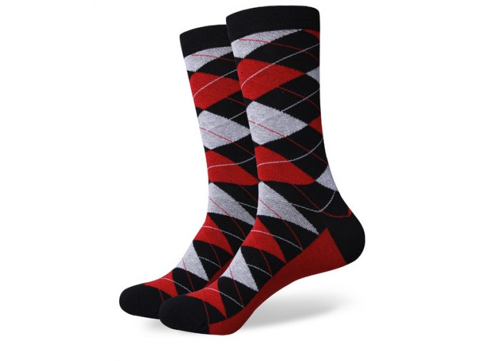 Čierno-šedo-červené ponožky - kárované