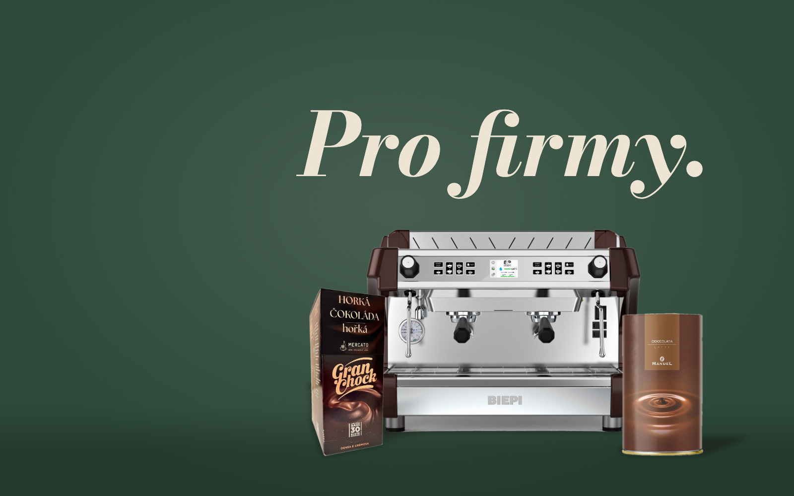 Pro firmy: kávovar Biepi, horká čokoláda GranChock a mléčná čokoláda 1 kg