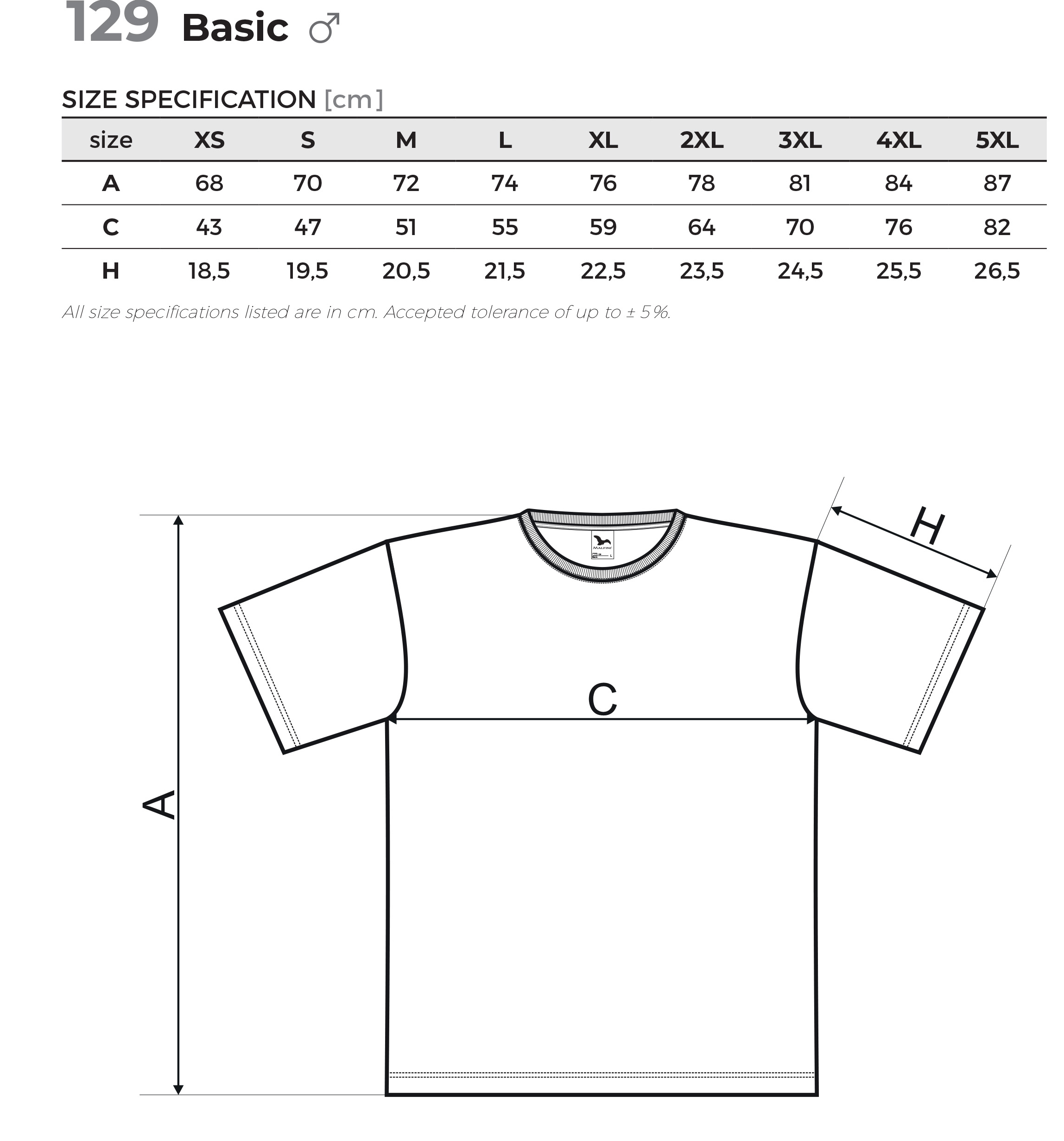 velikosti-tshirt-malfini-basic129-man