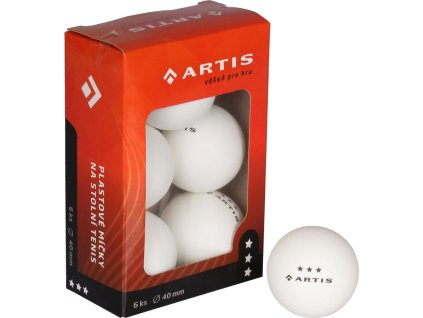 Artis 3 hvězdy míčky na stolní tenis bílá balení 6 ks