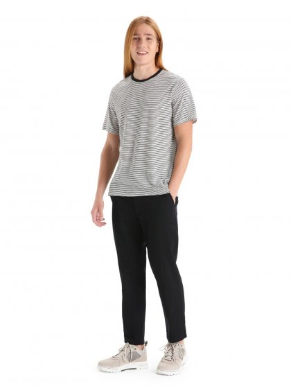 ICEBREAKER Mens Merino Linen SS Tee Stripe, Snow/Black_2