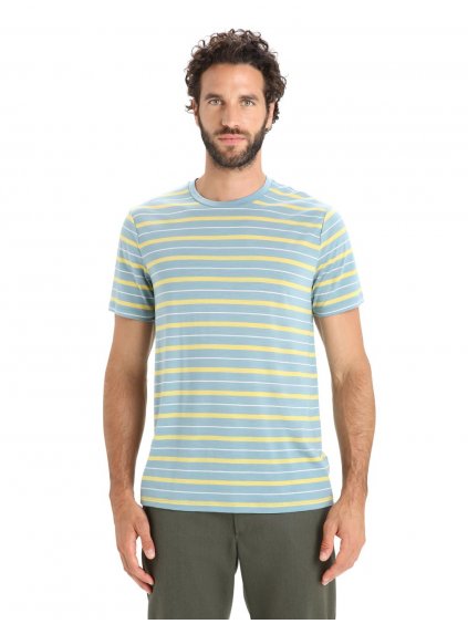 ICEBREAKER Mens Wave SS Tee Stripe, Astral Blue/Summer_2