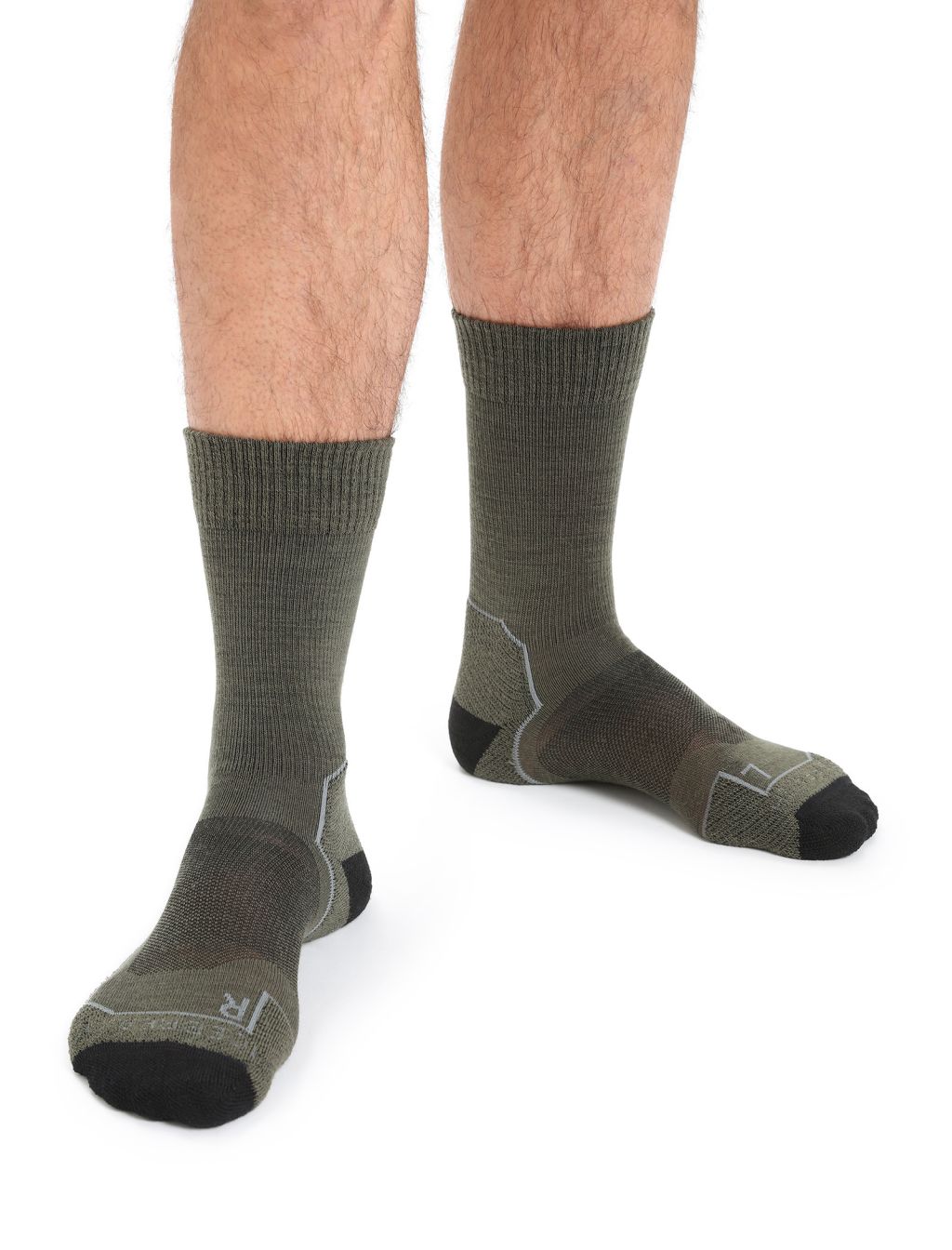 Pánské merino ponožky ICEBREAKER Mens Hike+ Light Crew, Loden/Blk/Gritstone Heather velikost: 44,5-46,5 (L)