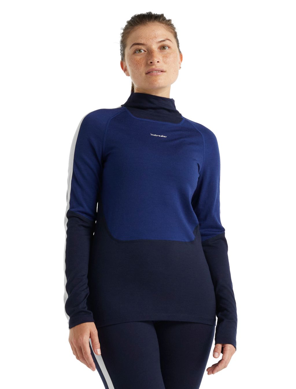 Dámské triko dlouhý rukáv ICEBREAKER Wmns 200 Sonebula LS High Neck, Mid Nvy/Royal Nvy/Snow/Cb velikost: M