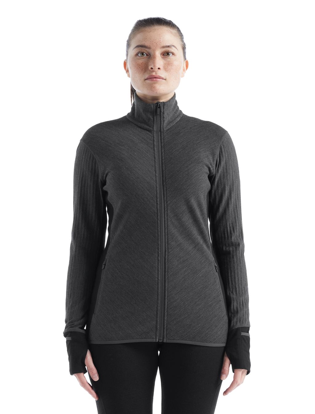 Dámská merino mikina, zip ICEBREAKER Wmns Descender LS Zip, Jet Heather/Black velikost: L