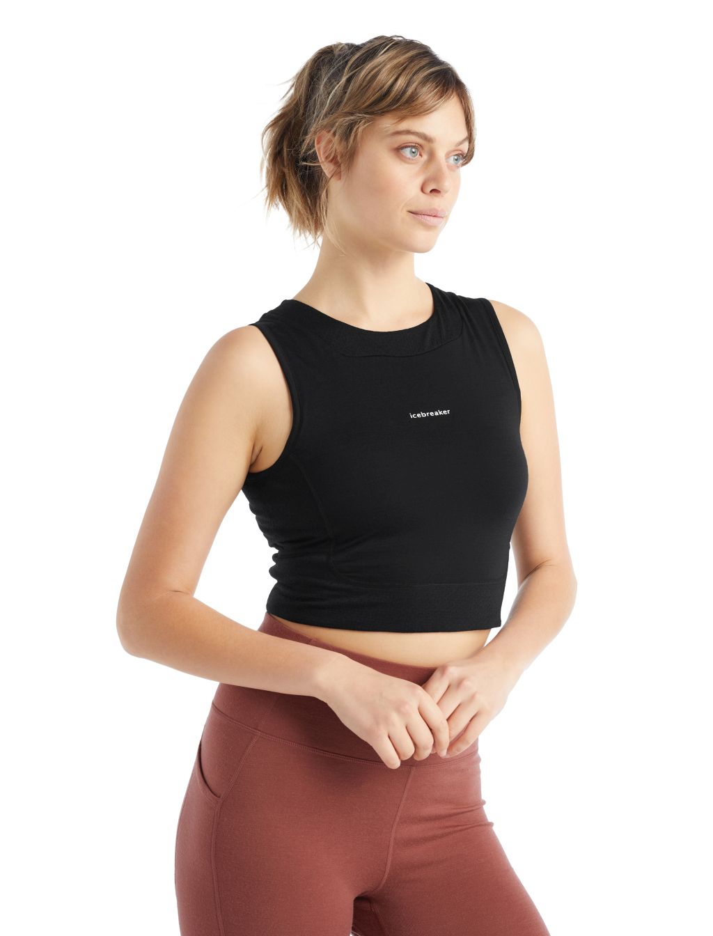 Dámské merino tílko ICEBREAKER Wmns ZoneKnit Cropped Bra-Tank, Black velikost: S