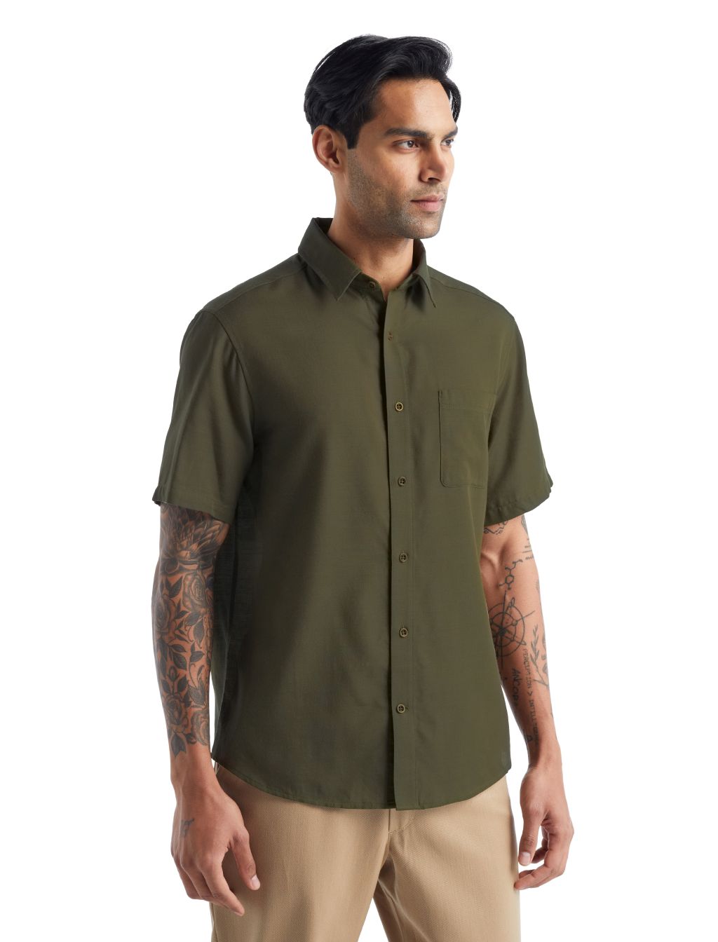pánské merino triko krátký rukáv ICEBREAKER Mens Steveston SS Shirt, Loden velikost: L