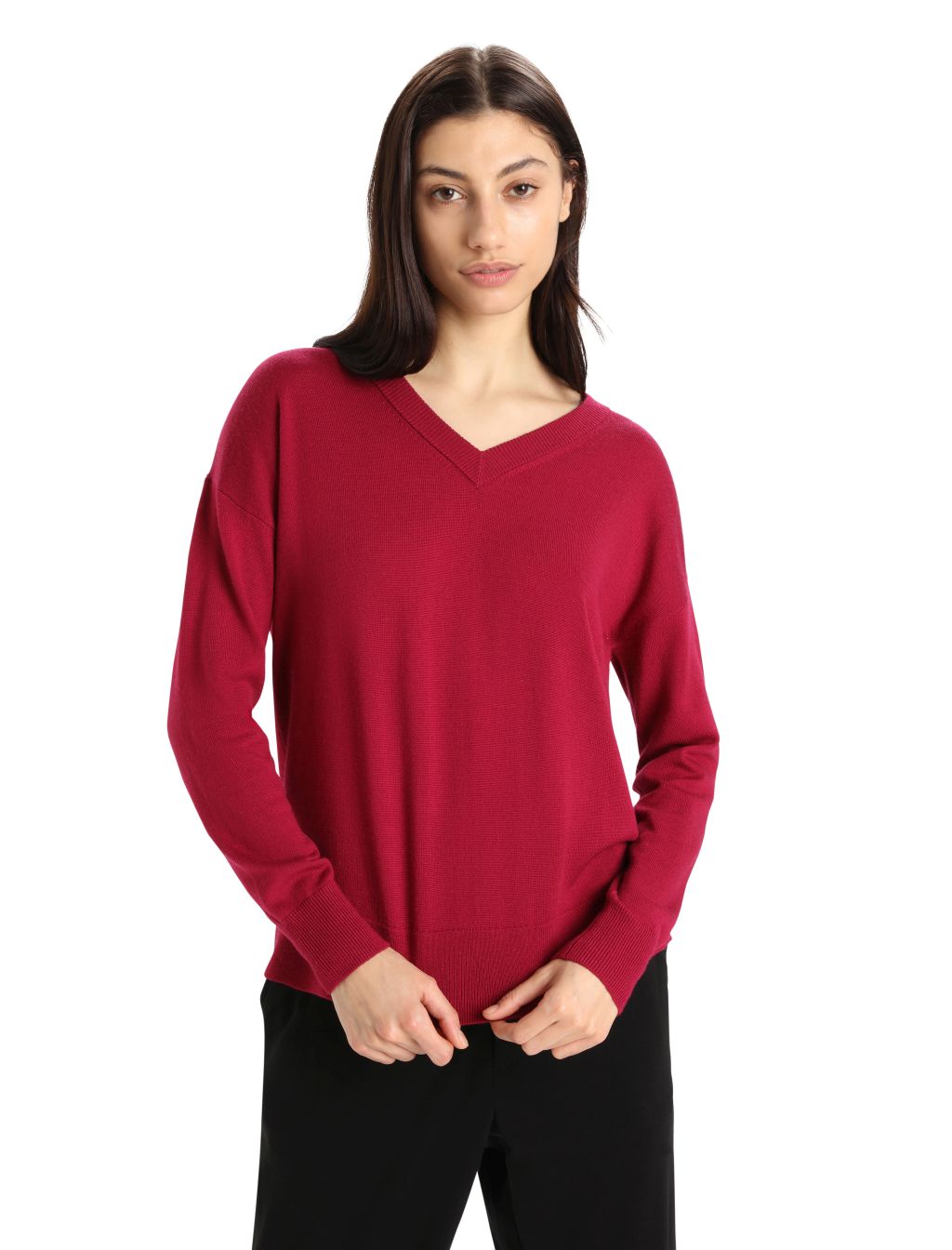 Dámský svetr ICEBREAKER Wmns Shearer V Sweater, Cherry velikost: XS