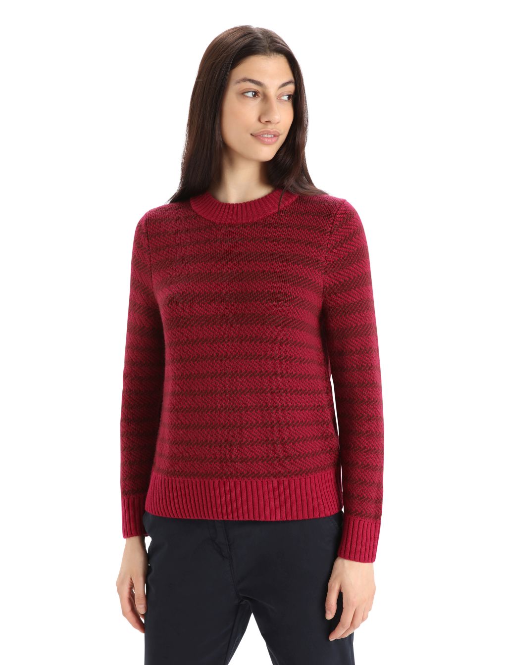 Dámský svetr ICEBREAKER Wmns Waypoint Crewe Sweater, Cherry/Espresso/S velikost: S