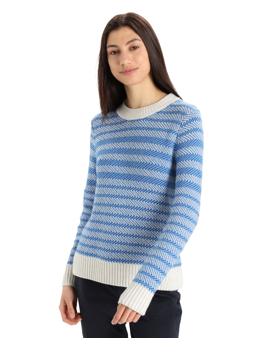 Dámský svetr ICEBREAKER Wmns Waypoint Crewe Sweater, Ecru Heather/Lazurite/S velikost: XS