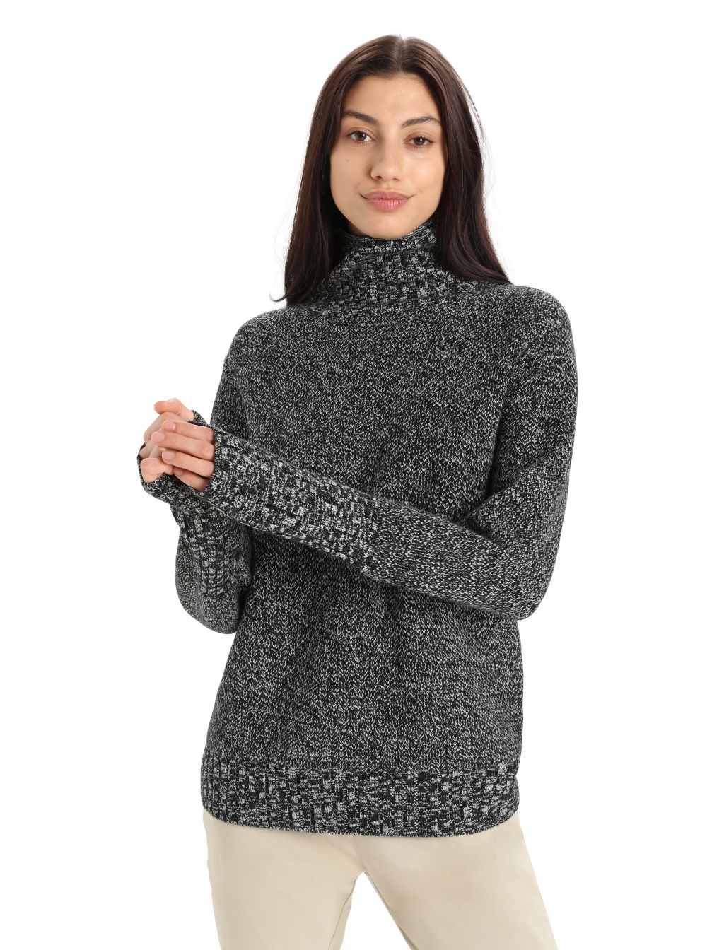 Dámský svetr ICEBREAKER Wmns Seevista Funnel Neck Sweater, Black/Snow velikost: S