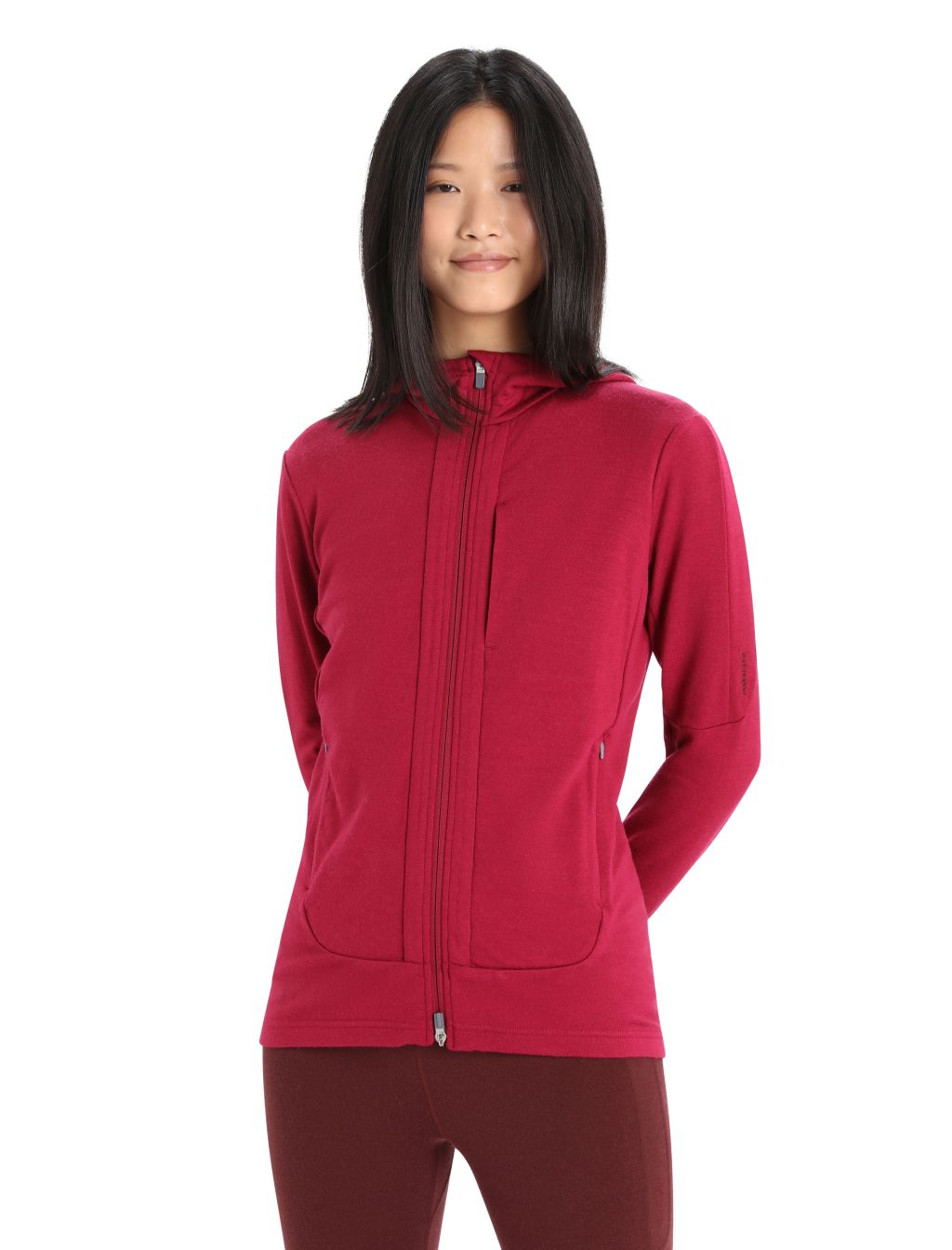 Dámská mikina s kapucí, zip ICEBREAKER Wmns Quantum III LS Zip Hoodie, Cherry/Espresso velikost: XS