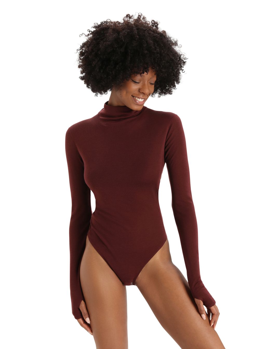 Dámské triko dlouhý rukáv ICEBREAKER Wmns Queens LS High Neck Bodysuit, Espresso velikost: M