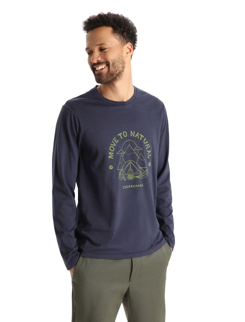 Pánské triko dlouhý rukáv ICEBREAKER Mens Central Classic LS Tee Canopy Camper, Midnight Navy velikost: XL