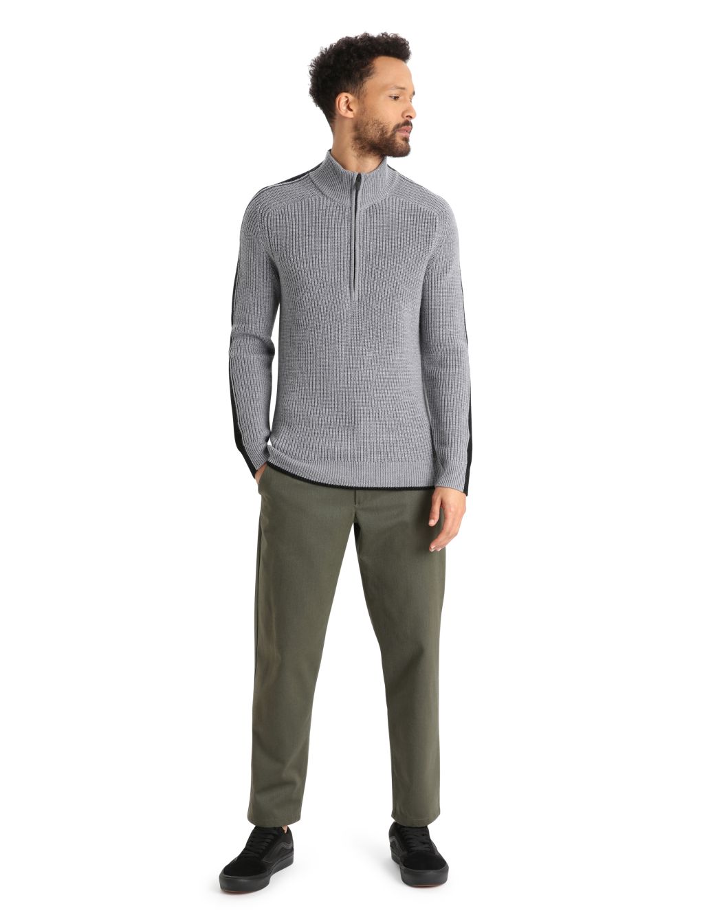 Pánská mikina, zip ICEBREAKER Mens Lodge LS Half Zip Sweater, Gritstone Heather/Black velikost: L