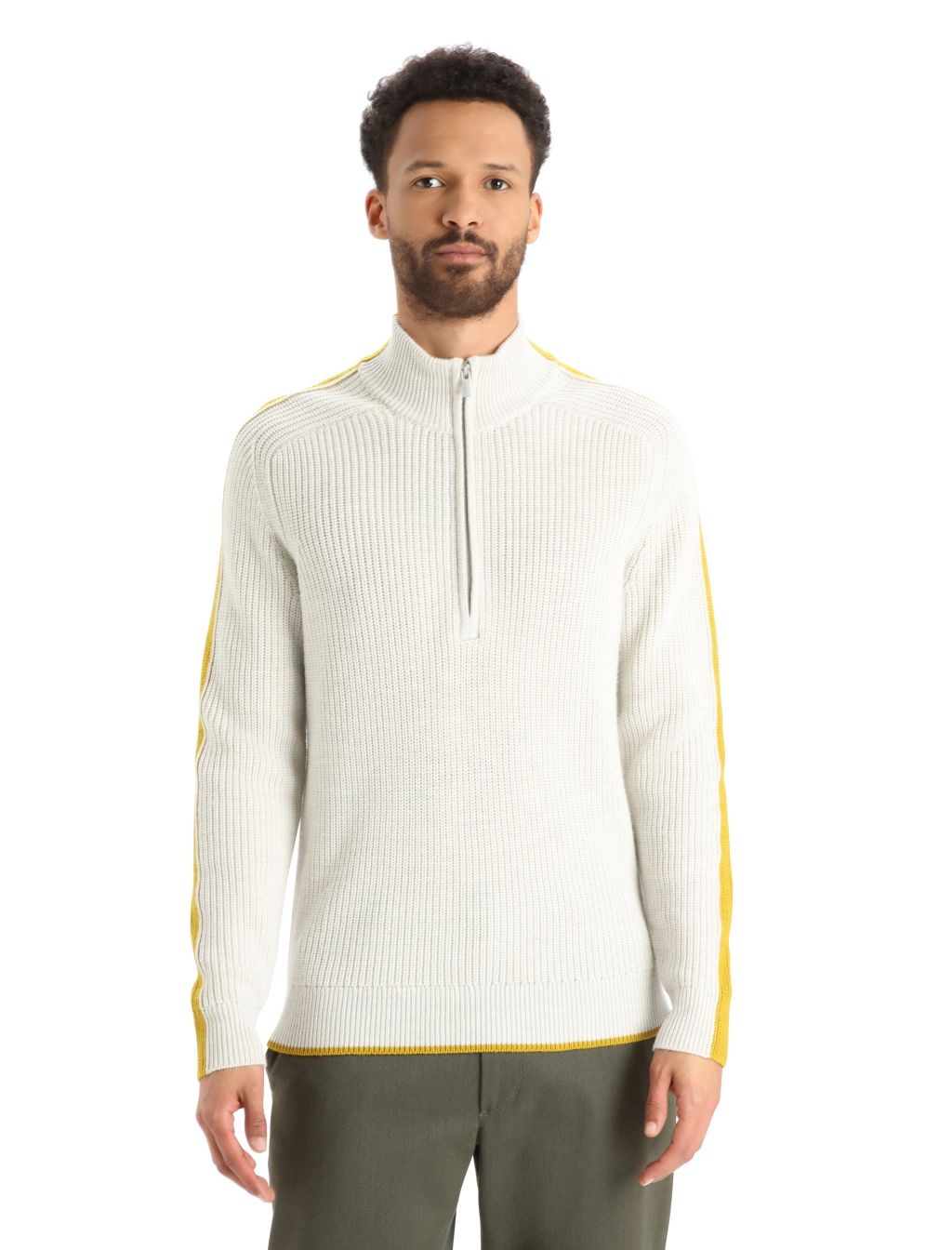 Pánská mikina, zip ICEBREAKER Mens Lodge LS Half Zip Sweater, Ecru Heather/Silent Gold velikost: XL