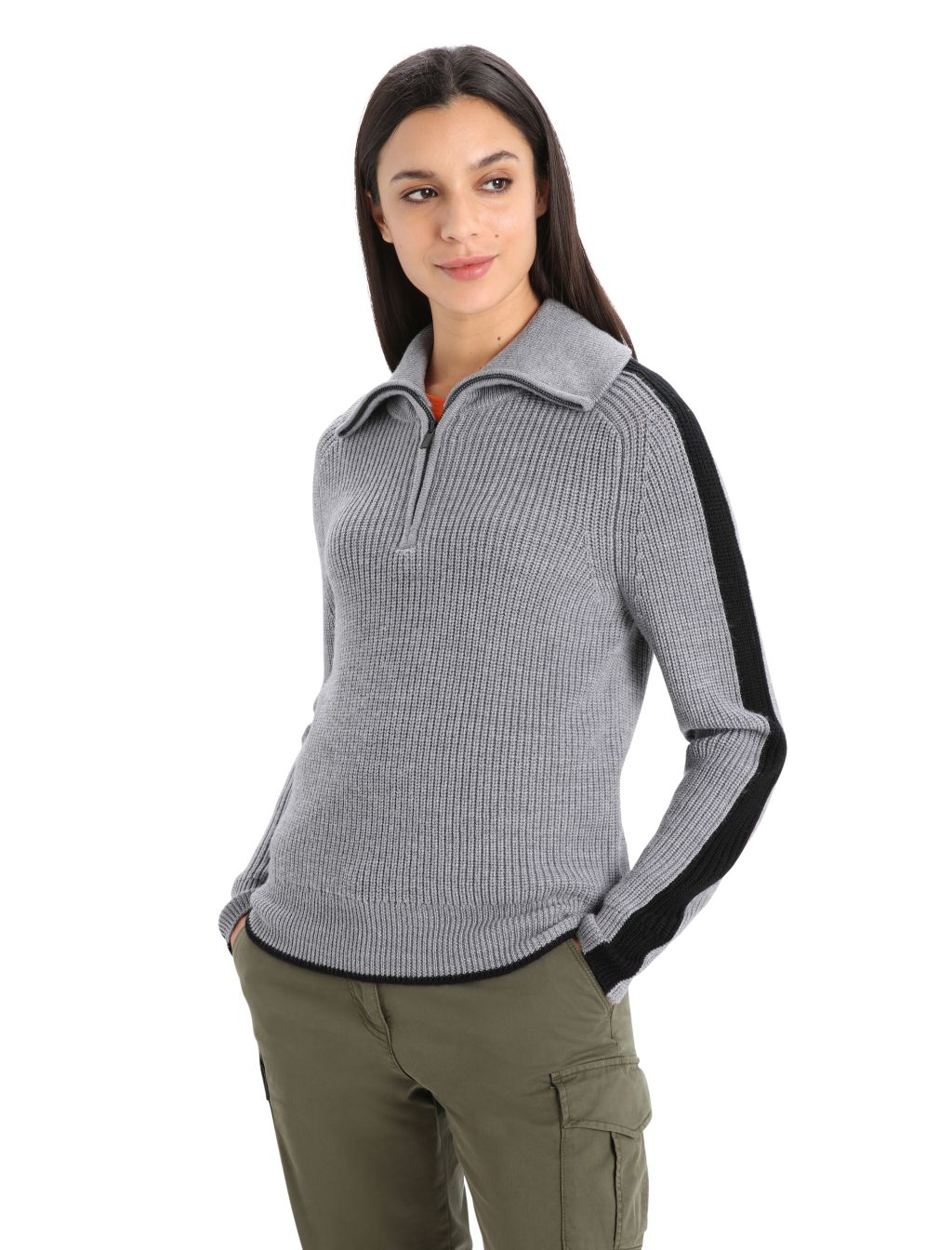 Dámská mikina, zip ICEBREAKER Wmns Lodge LS Half Zip Sweater, Gritstone Heather/Black velikost: XS