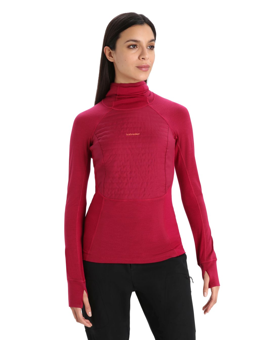 Dámská mikina s kapucí ICEBREAKER Wmns ZoneKnit™ Insulated LS Hoodie, Cherry velikost: S