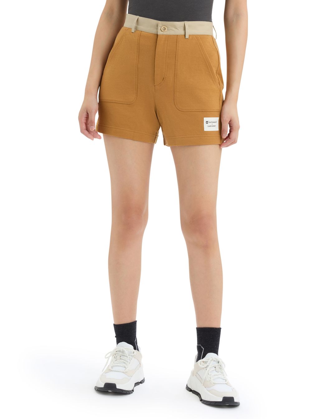 ICEBREAKER Wmns IB x Timberland Merino Terry Chino Shorts, Wheat Boot/Sand velikost: XL