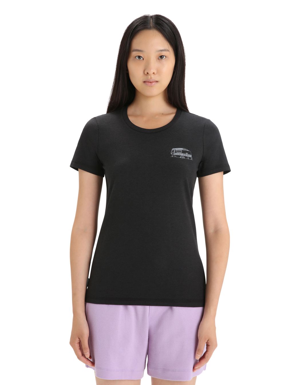 Dámské merino triko krátký rukáv ICEBREAKER Wmns Central Classic SS Tee Caravan Life, Black velikost: S